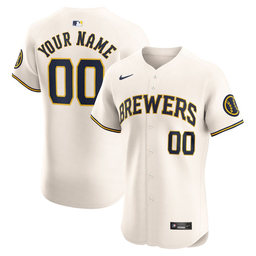 Men Milwaukee Brewers Nike Cream Home Elite Custom MLB Jersey